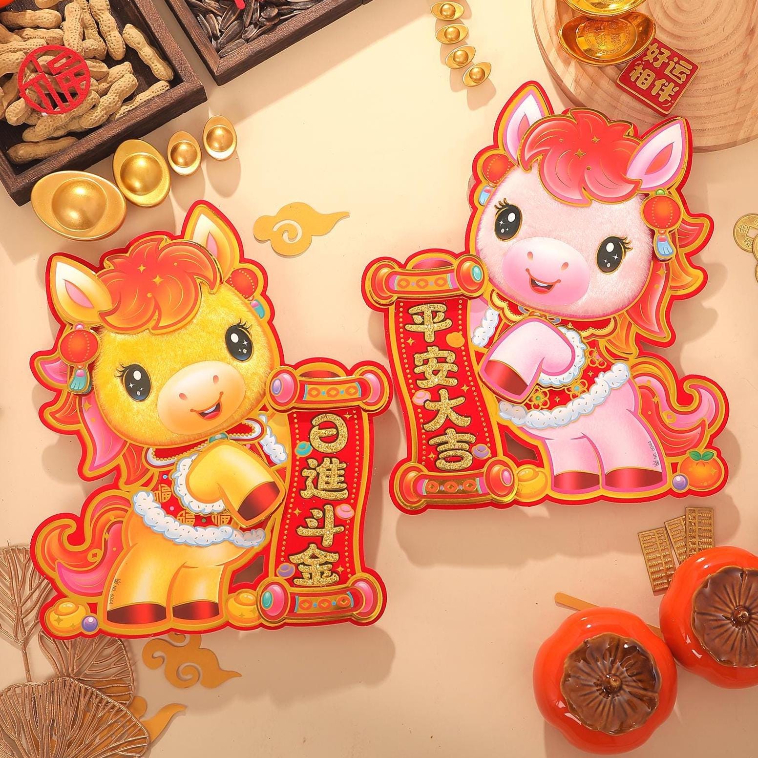 Chinese New Year Horse Door Stickers | Lucky Wealth Wall Decals